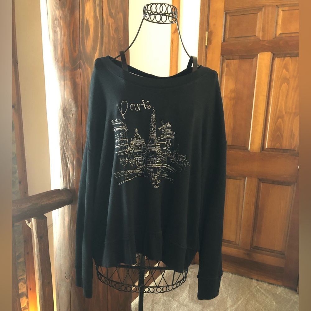 Jane and Delaney Black Paris Graphic Women's Top, XL